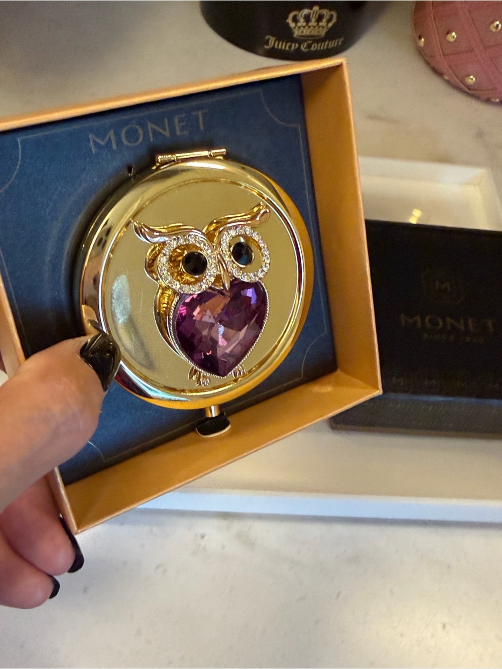 Monet embellished owl 🦉 double compact mirror NIB GIftable 💝